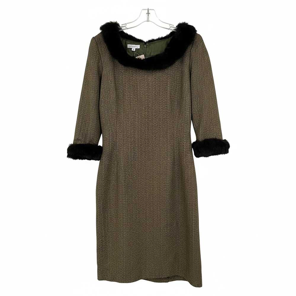 Shoshanna Black/Green Wool Blend Midi Dress | Women's Size 8
